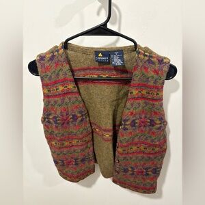 EUC-Vintage 1990s Lizsport Wool Blend Fair Isle Button-Up Sweater Vest